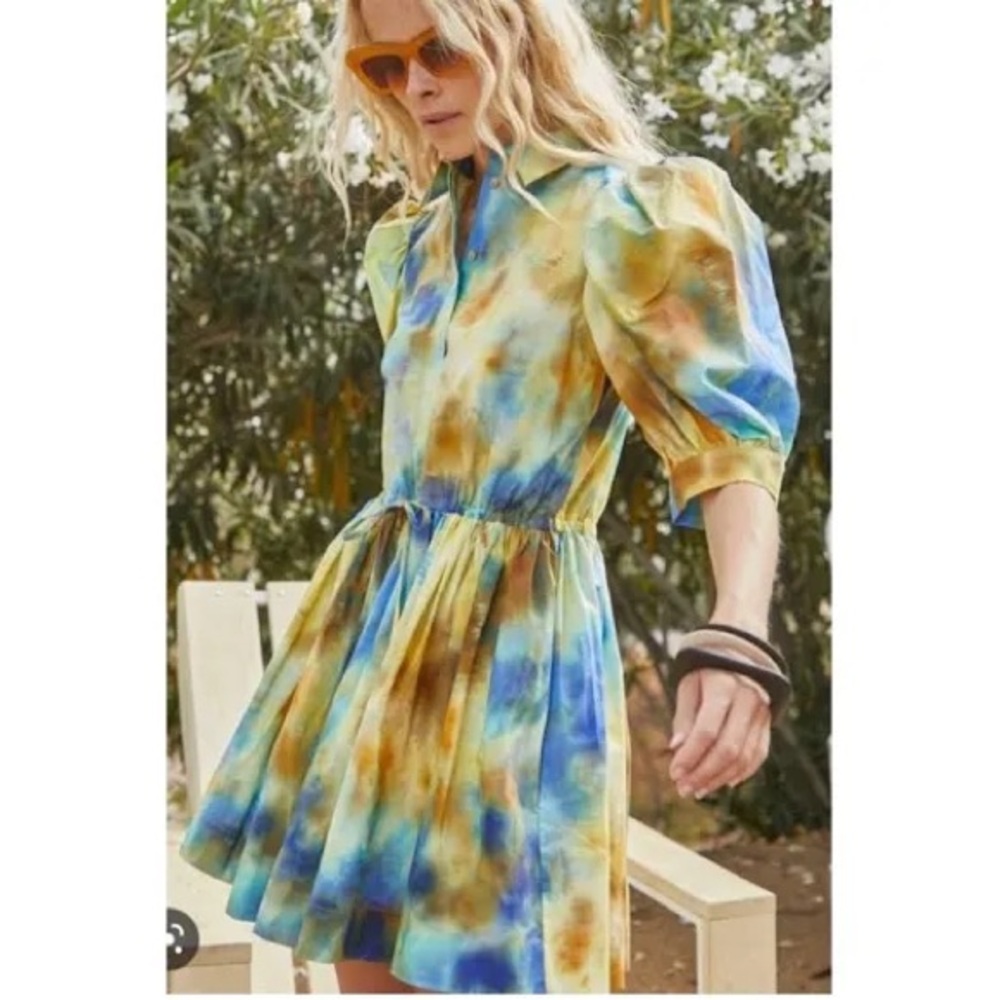 HUNTER BELL Blue and Yellow Tie-Dye Mini Dress